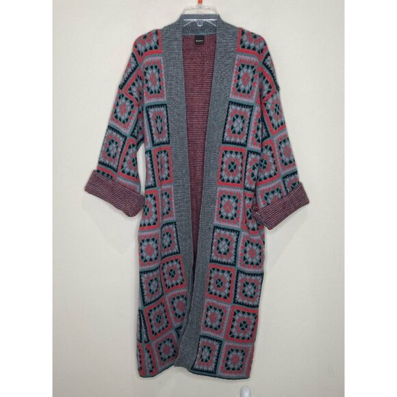 Saachi Square Patch Open Front LOng Kimono Cardigan *Grey* One Size - Picture 4 of 13